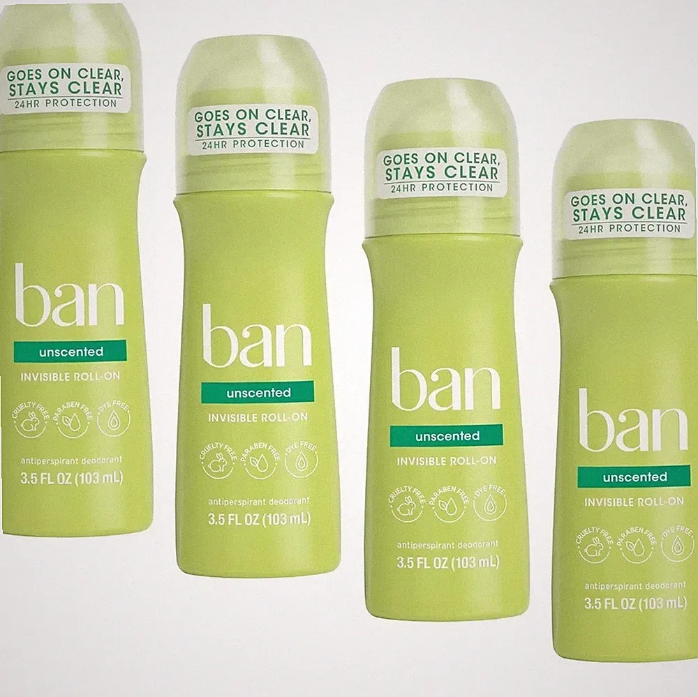 4 Ban Antiperspirant Deodorant Invisible Roll-On Unscented Each 3.5 oz 11/2027