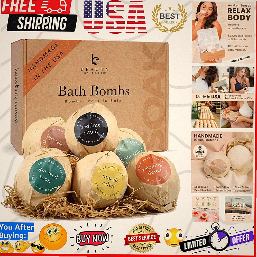 6 Large Organic Bath Bombs Gift Set - Relax and Pamper with Natural Ingredients
