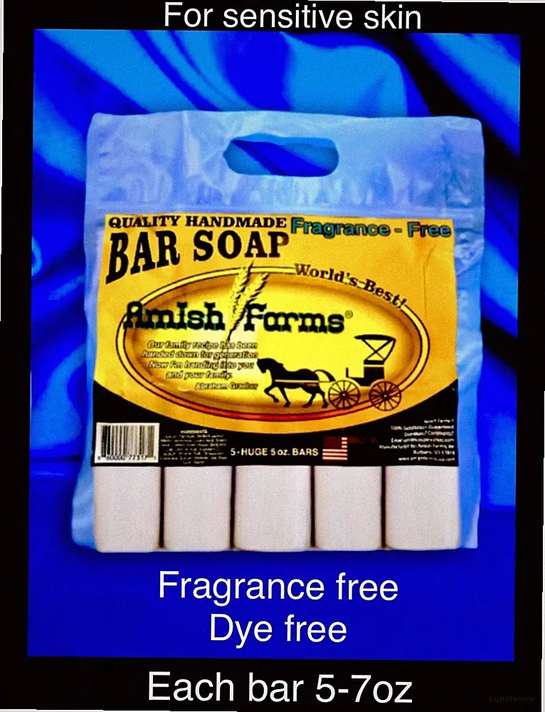 Amish Farm Worlds Best Quality Bar Soap Fragrance Free No Dyes (Pack of 5 Bars)