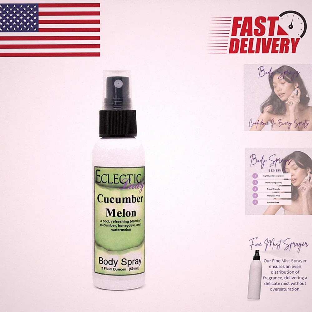 Handcrafted Cucumber Melon Body Mist, 2 Oz - Paraben-Free Hydrating Cologne