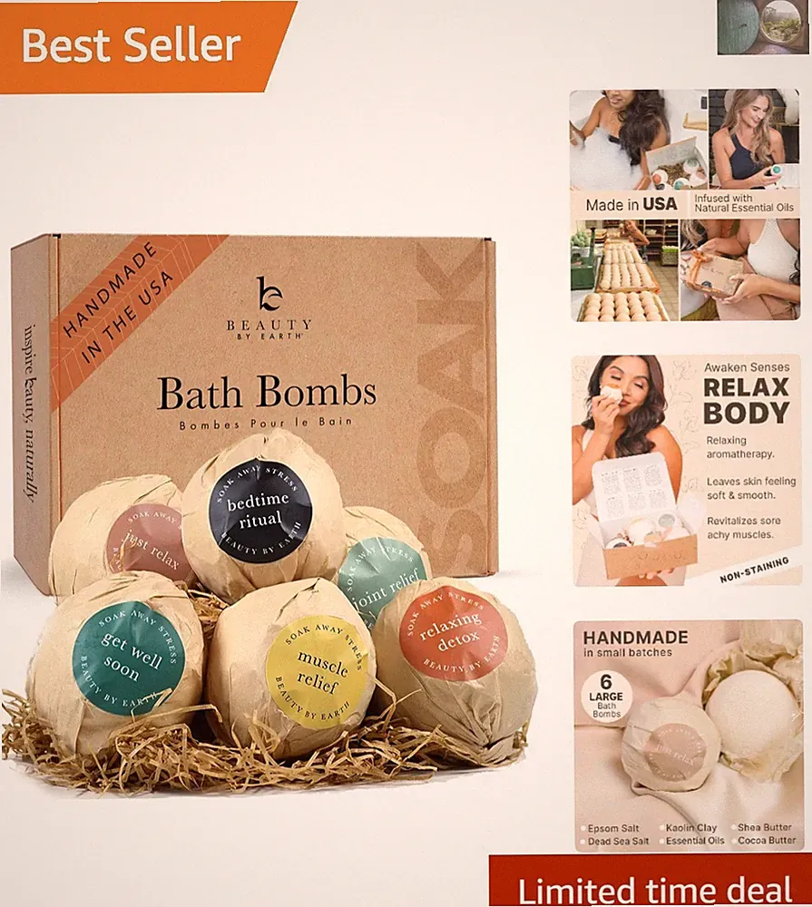 Individually Wrapped Bath Bombs Gift Set - 6 Organic & Natural Spa Luxury Treats