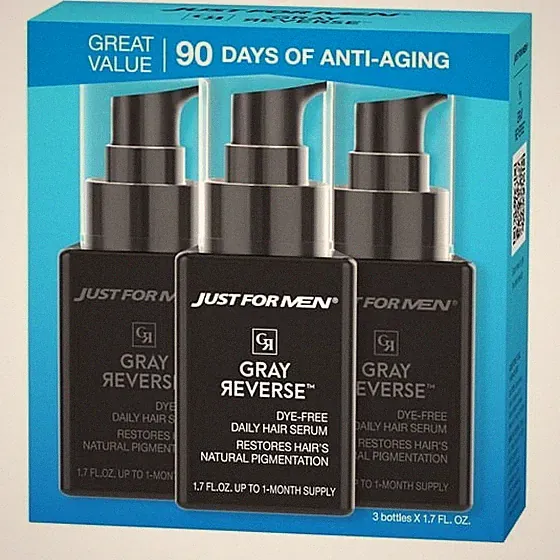 Just For Men Gray Reverse Hair Serum 1.7 fl oz 3-Pack Dye-Free Gray Care