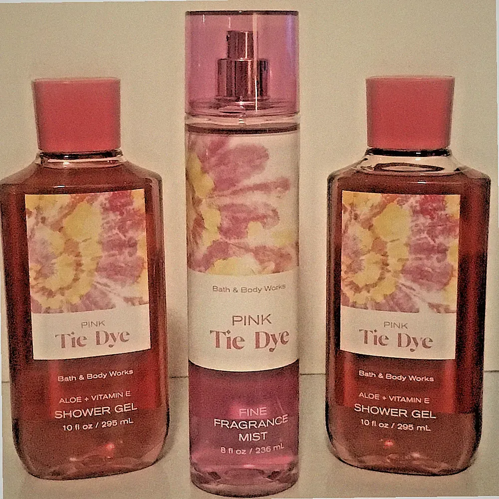 PINK TIE DYE FRAGRANCE MIST BODY SPRAY SHOWER GEL BATH BODY WORKS NEW WOMEN 3PC