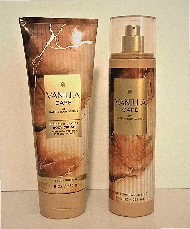 VANILLA CAFE FRAGRANCE MIST + BODY CREAM SET 8 OZ GIFT WRAP NEW BATH BODY WORKS